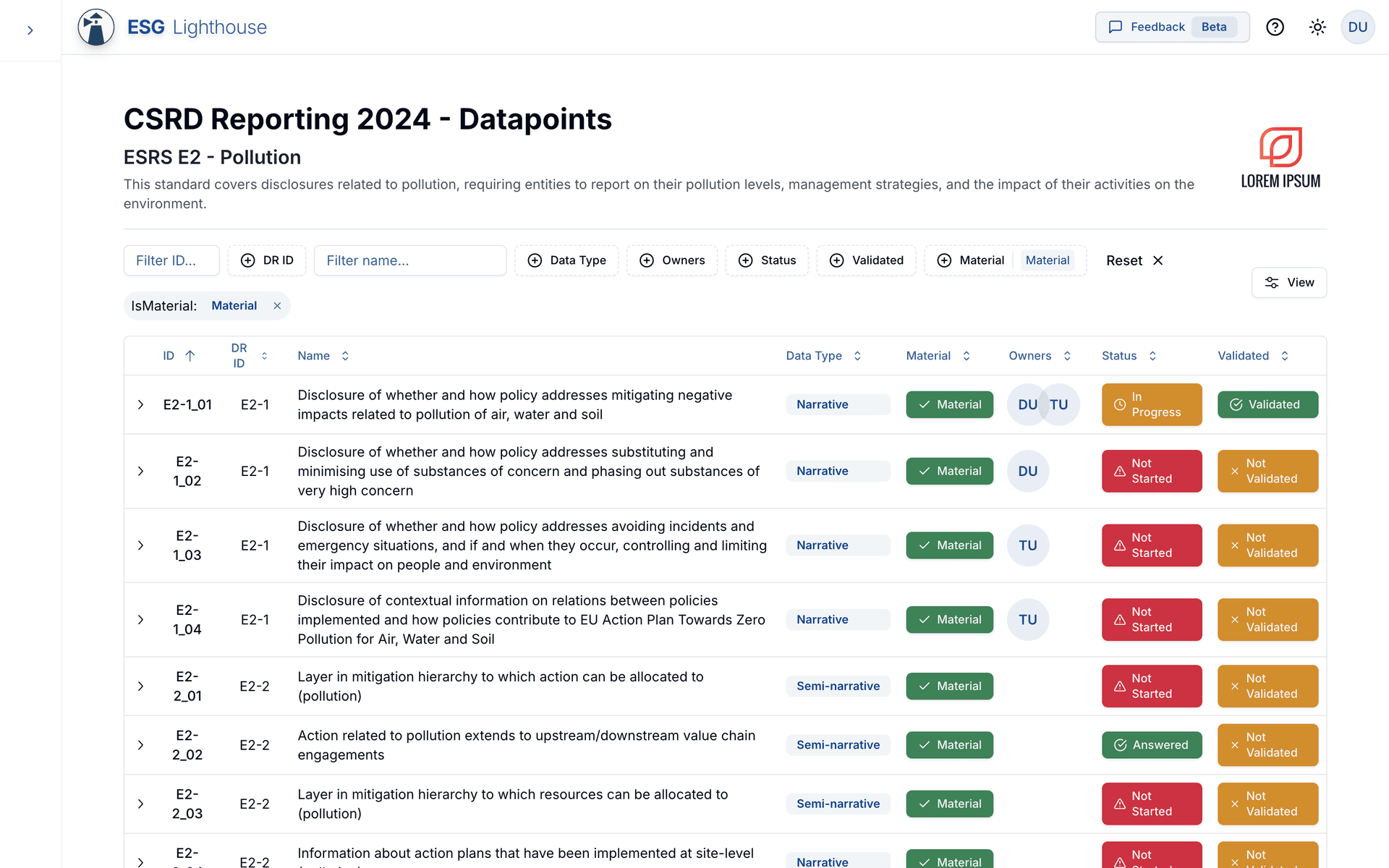 ESRS Datapoint Management