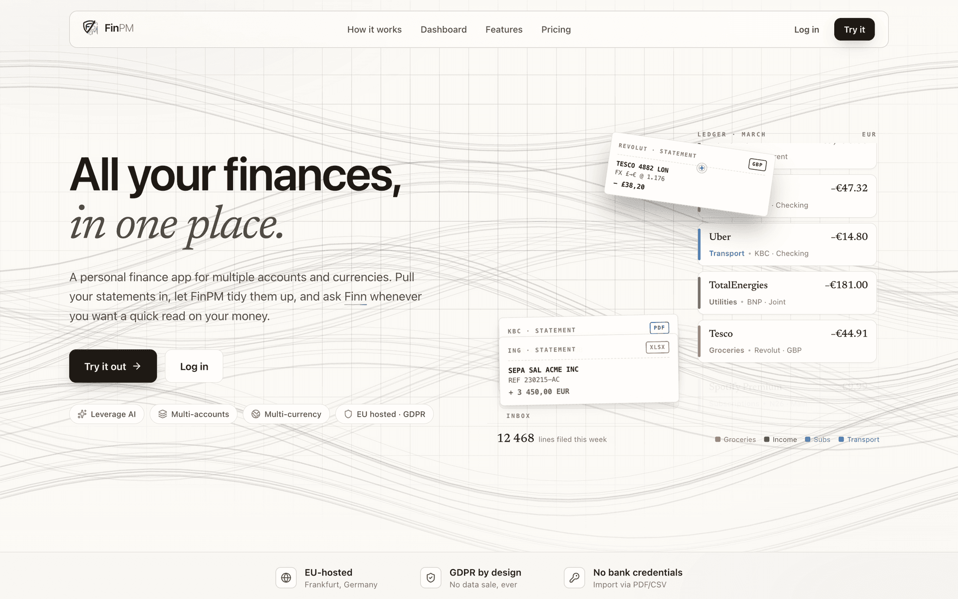 FinPM marketing landing page emphasising EU hosting and GDPR compliance